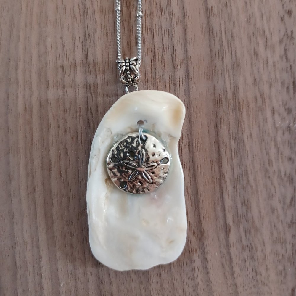 SOLD Handcrafted Oyster Shell Necklace with Sand Dollar